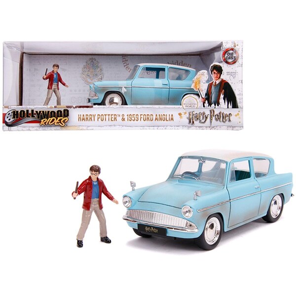 Endless Games 1959 Ford Anglia Light Blue Weathered with Harry Potter Diecast Figurine 1-24 Diecast Model Car EN1541577 - main
